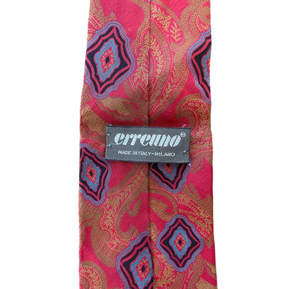 Errenno Neck Tie All Silk Handmade in Italy Milano Red Gold Geometric Pattern - Picture 3 of 6
